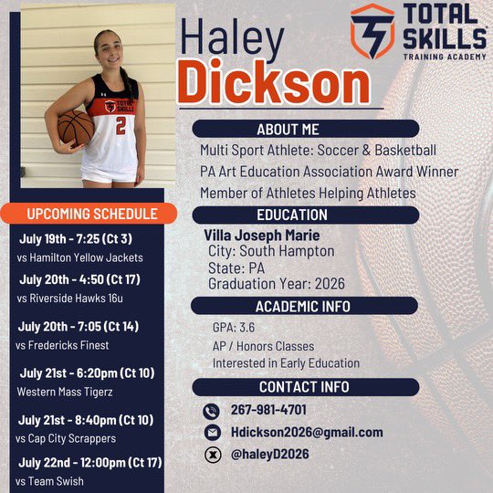 Haley Dickson (@haleyd2026) on Twitter photo Excited to play with my team in the Hoop Group Championship weekend tournament in Atlantic City. Here’s my upcoming schedule: <a href="/TS_Hoops/">Total Skills Basketball</a> <a href="/hgsl_girls/">Hoop Group Girls</a> <a href="/hooplove215/">CityofBasketballLove</a> Excited to play with my team in the Hoop Group Championship weekend tournament in Atlantic City. Here’s my upcoming schedule: <a href="/TS_Hoops/">Total Skills Basketball</a> <a href="/hgsl_girls/">Hoop Group Girls</a> <a href="/hooplove215/">CityofBasketballLove</a>