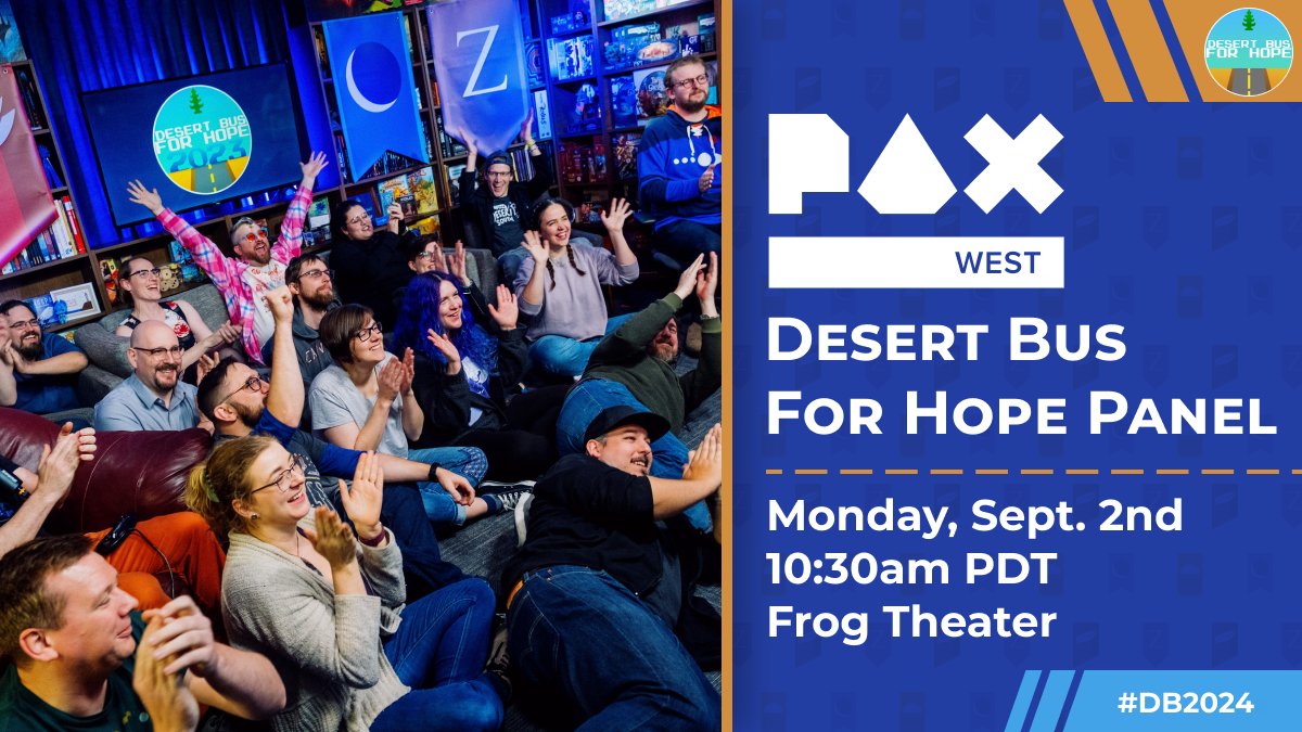DesertBus's tweet photo. We’ve got a panel at #PAXWest! Volunteers spanning the entire team will be sharing stories about what happens behind the scenes, their favorite memories, and how all this keeps happening. https://t.co/xG3ViGh1El