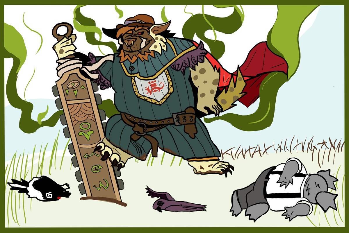 SansOrMiss's tweet image. My magnum opus, I toiled away for an embarrasing amount of time to bring Gnoll farts into this world, YOURE WELCOME &amp;gt;:|. Art attack for @DrawfulDM 's Hudson

(Euka is now dead and will be removed from all future OC lore)