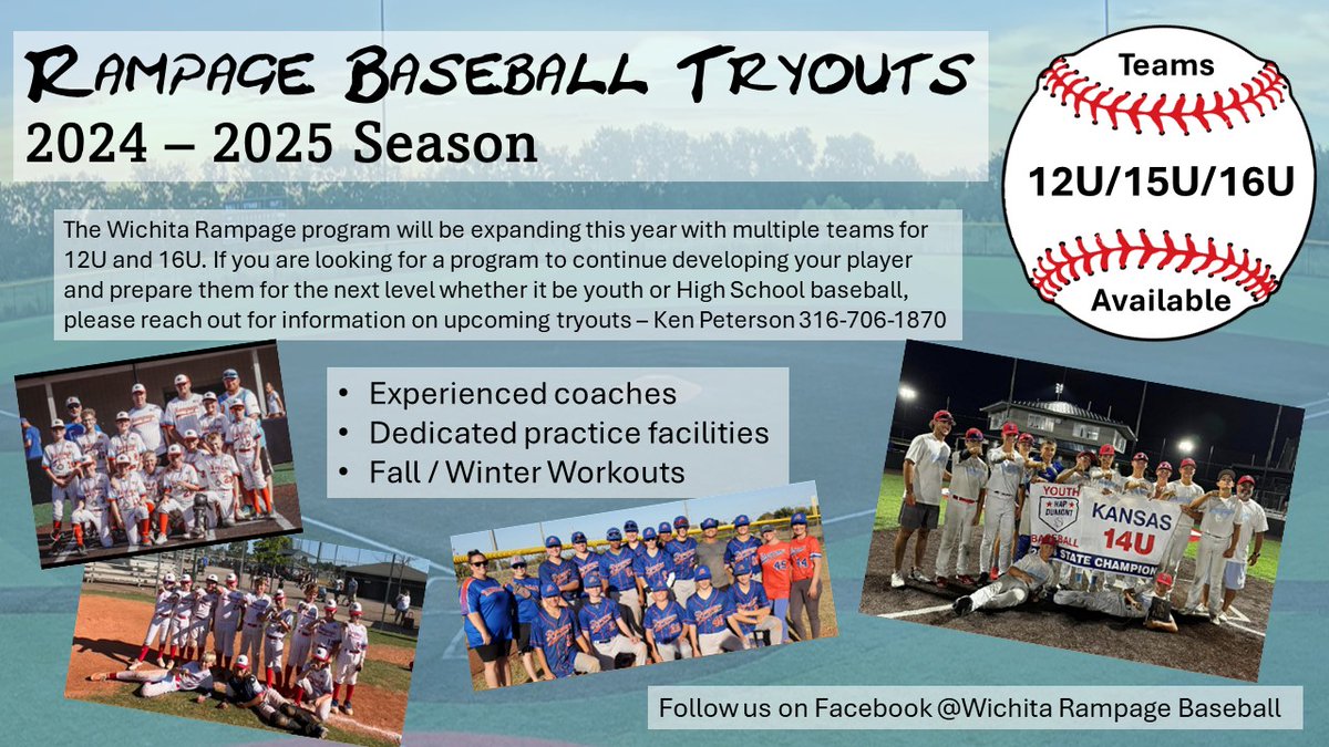 PIASWichitaKS's tweet photo. Tryout Information for Rampage Baseball: https://t.co/iWo77FTXpt