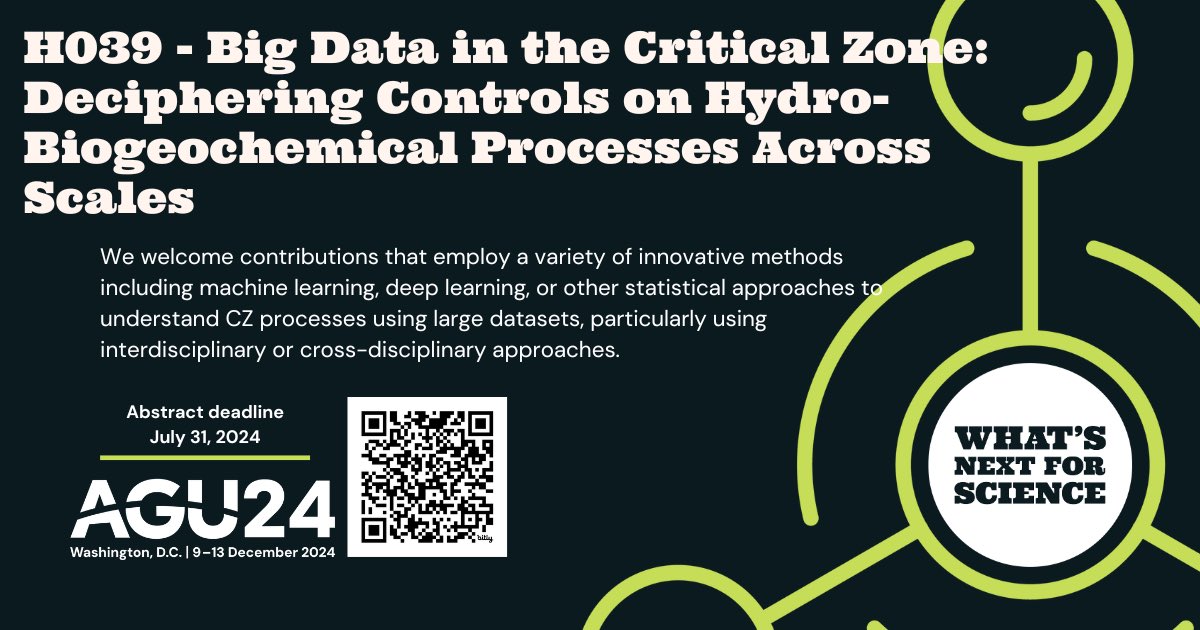 Excited to convene the AGU24 session H039. Submit your abstracts by July 31, 2024!

📅 AGU24: Dec 9-13, 2024, Washington, D.C.

Please share with relevant colleagues!

#AGU24 #BigData #CriticalZone #Hydrology #WashingtonAGU2024