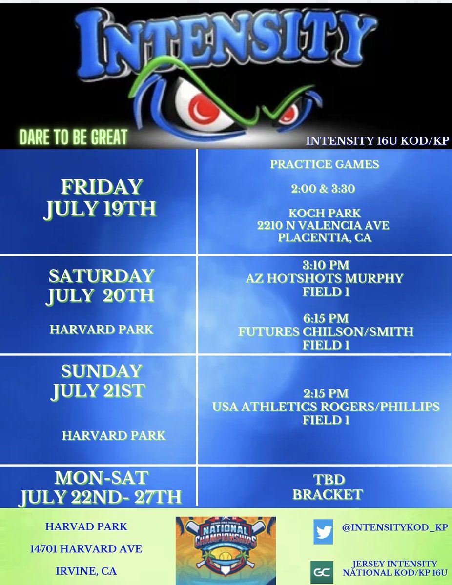 kp@jerseyintensity.com (@intensitykod_kp) on Twitter photo California here we come! Heading out for <a href="/PGFnetwork/">PGF</a> Nationals! Excited for a great week of softball. πππ₯<a href="/ExtraInningSB/">EXTRA INNING SOFTBALL</a> <a href="/LineDsoftball/">Line Drive Media</a> <a href="/LegacyLegendsS1/">Legacy & Legends Softball</a> <a href="/SoftbalAmerica/">Softball America</a>
#daretobegreat California here we come! Heading out for <a href="/PGFnetwork/">PGF</a> Nationals! Excited for a great week of softball. πππ₯<a href="/ExtraInningSB/">EXTRA INNING SOFTBALL</a> <a href="/LineDsoftball/">Line Drive Media</a> <a href="/LegacyLegendsS1/">Legacy & Legends Softball</a> <a href="/SoftbalAmerica/">Softball America</a>
#daretobegreat