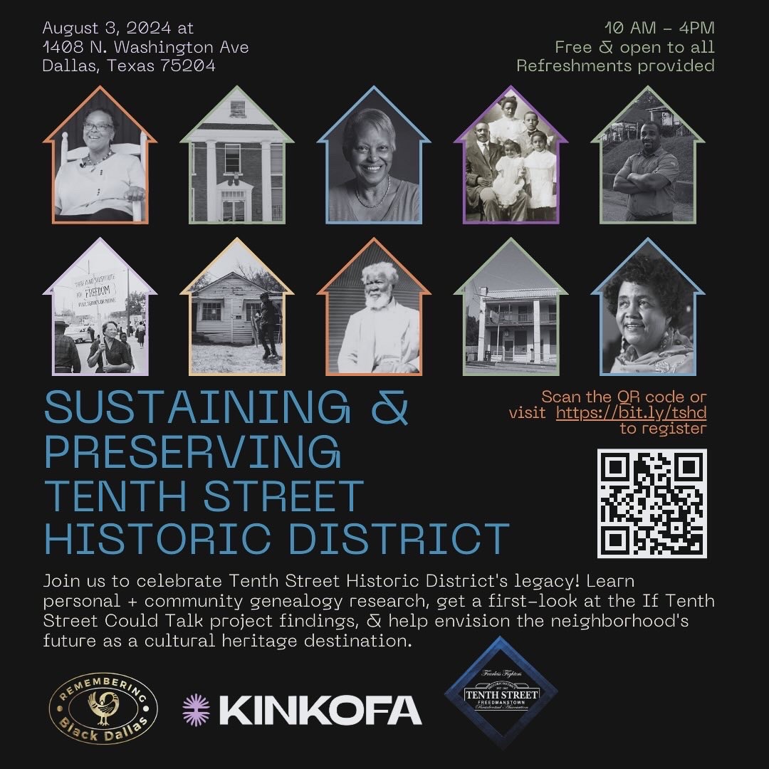 Remembering Black Dallas, Inc. (@rbdallashistory) on Twitter photo Don’t miss these events!
You have two more chances to join us on our Ukunika Bus Tours: July 27 and Aug 17. Tickets: rememberingblackdallas.org/ukunika-bus-to….
Join us with <a href="/kinkofahq/">kinkofa | digital family history platform</a> on Aug 3 to get a first-look at the findings from If Tenth Street Could Talk. See flyer to register. Don’t miss these events!
You have two more chances to join us on our Ukunika Bus Tours: July 27 and Aug 17. Tickets: rememberingblackdallas.org/ukunika-bus-to….
Join us with <a href="/kinkofahq/">kinkofa | digital family history platform</a> on Aug 3 to get a first-look at the findings from If Tenth Street Could Talk. See flyer to register.