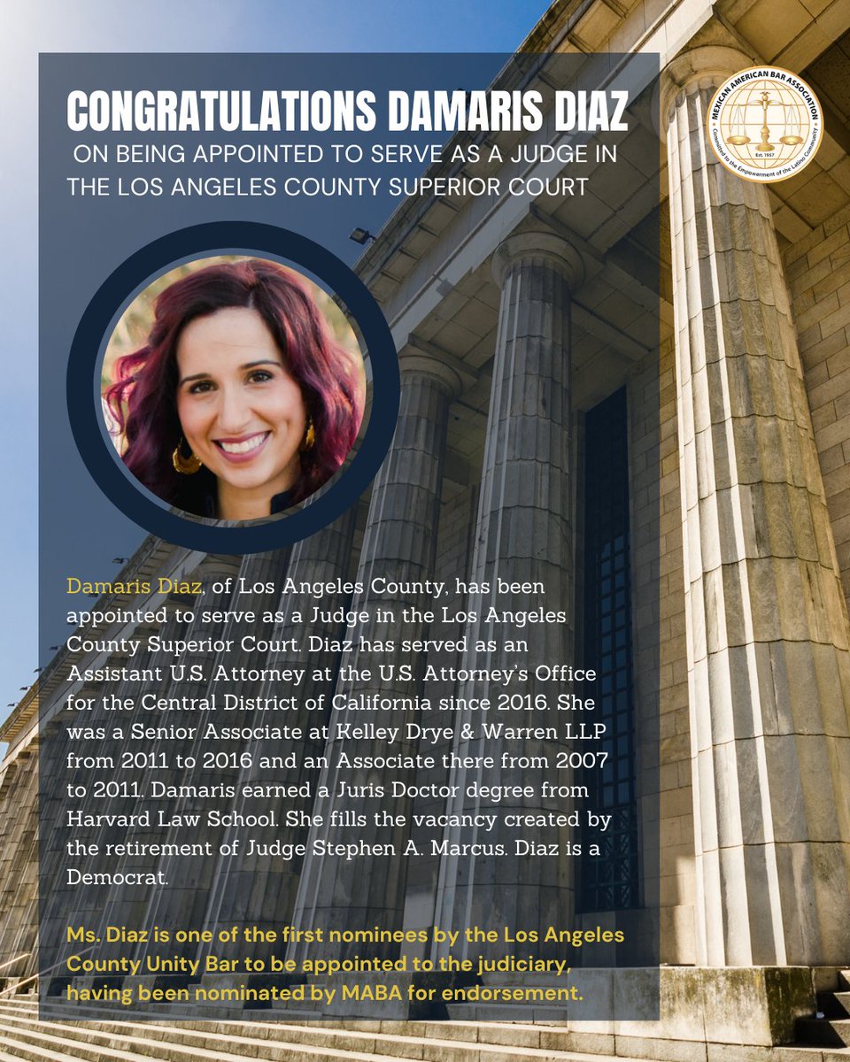 Congratulations to Cindy Pánuco and Damaris Diaz on being appointed to serve as a Judge in the Los Angeles County Superior Court!
-
-
-
-
-
-
-
-
-
-
-
-
#latinasontherise #soproud #maba #lawtinos
