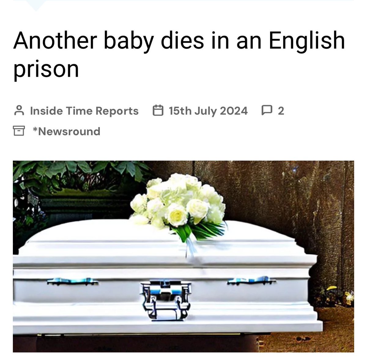 A baby has died in prison - the third time in five years that such an incident has occurred, <a href="/InsideTimeUK/">InsideTime</a> reports.

REMINDER: Pregnant women are 7x more likely than those outside prison to suffer a stillbirth.

Prison is NOT safe for pregnant women.
➡️ insidetime.org/newsround/anot…