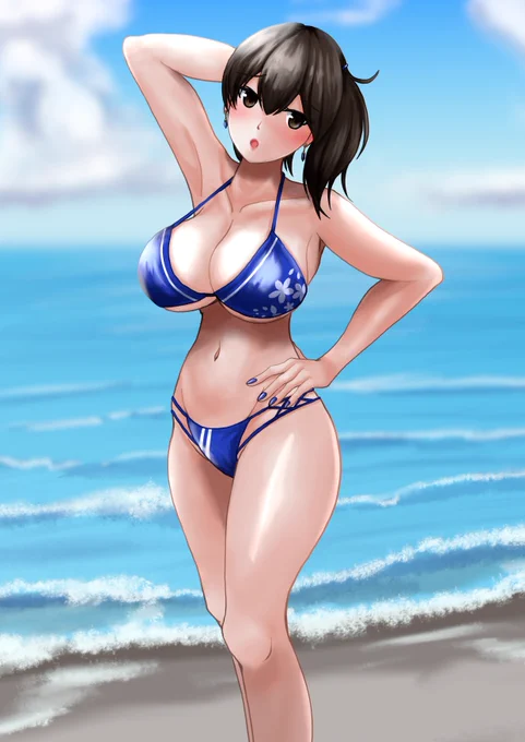 提督からの押しに弱く、結局大胆な水着を着てしまう加賀さん概念#艦これ 