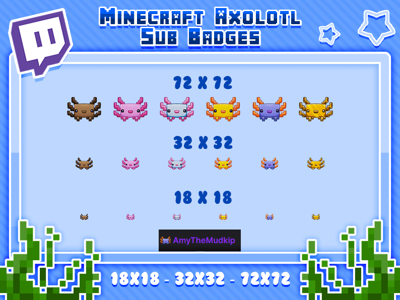 Made some fun Minecraft axolotl sub badges! 🐠
You can buy them here: amythemudkip.etsy.com
OR Retweet to win these for free! (3 winners) ✨