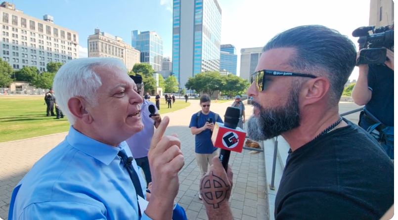 jeff_tischauser's tweet photo. holy cow. @NC5PhilWilliams you wonderful brave man. 
Some still images of Phil confronting Goyim Defense League at Diane Nash Plaza in Nashville this evening. He checks off their lies one by one and then comes with a  

"When I look at you guys I do not think master race."
💀💀💀 https://t.co/xGAmnQCj3v