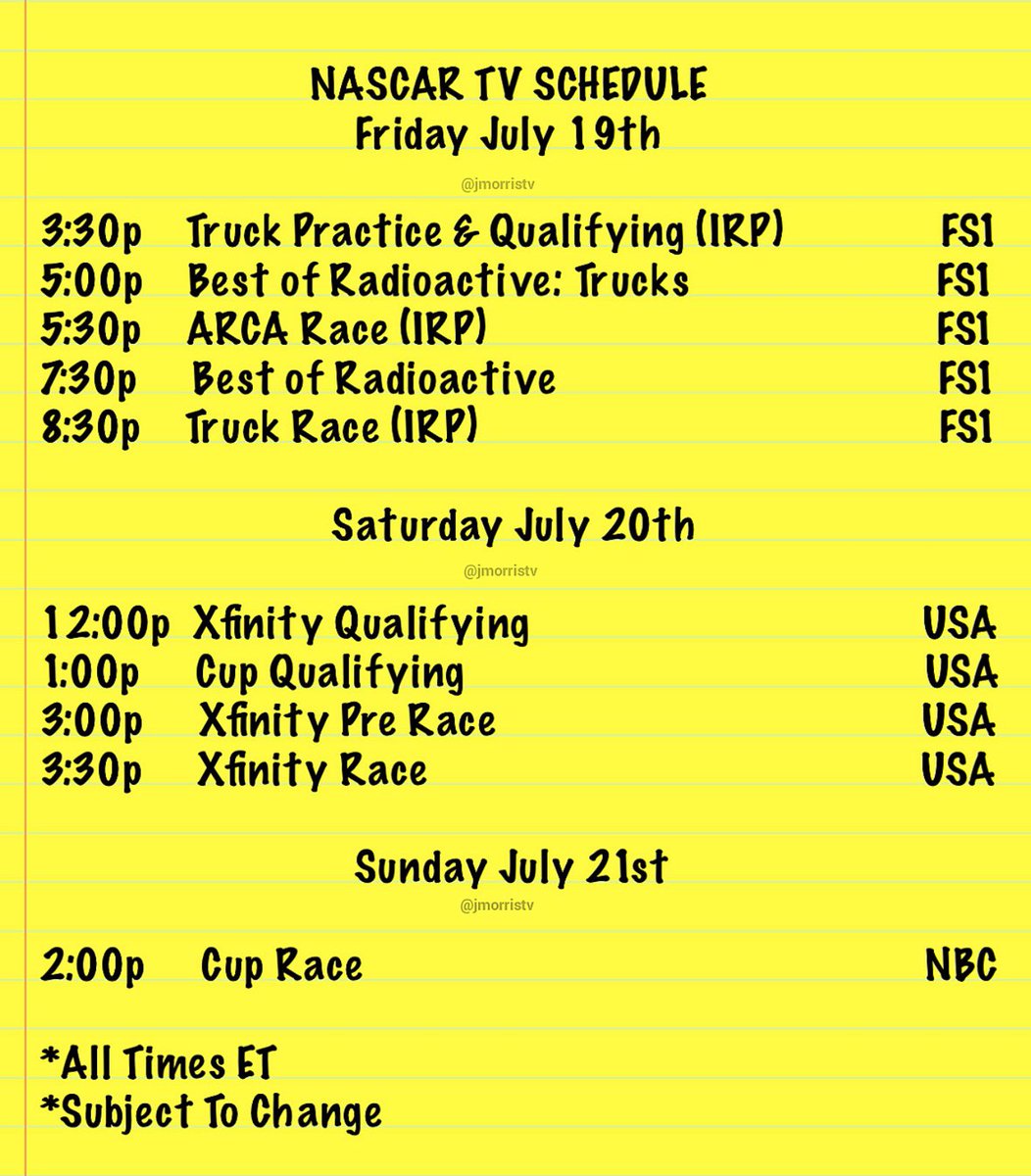 JMorrisTV's tweet photo. 🚨TUNE IN: Hoosier State racing this weekend. All 3 series in action. @RaceIRP &amp; @IMS. Enjoy. #NASCAR 🚗💨🏁🏆 https://t.co/0ZXnvYQH2i