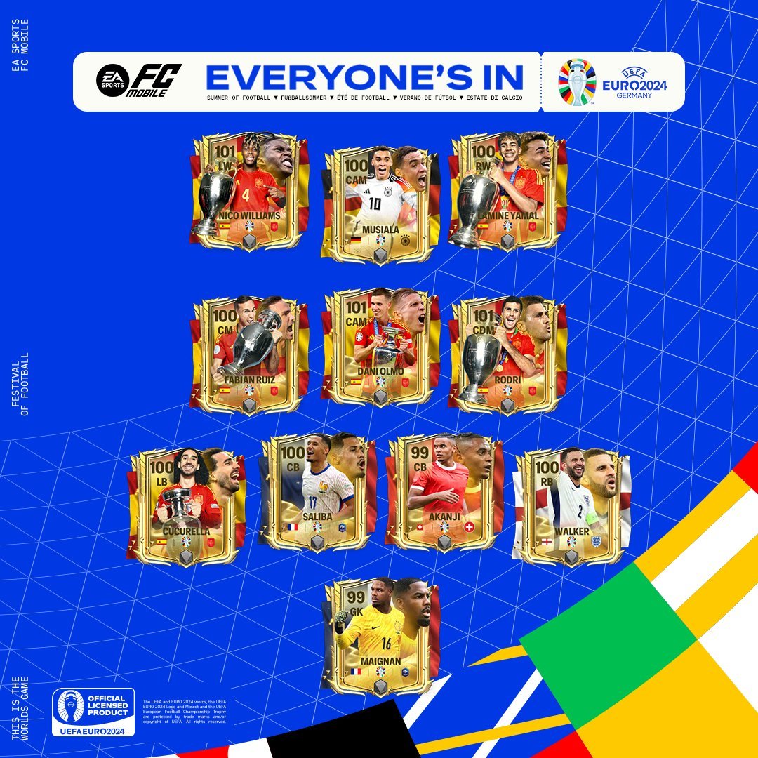 ¡Lo mejores 11 jugadores de la #EURO2024! 🏆

Utiliza Mascheranos para mejorar a los nuevos jugadores con más de 100 GRL.

Los jugadores estarán disponibles hoy en el reinicio.