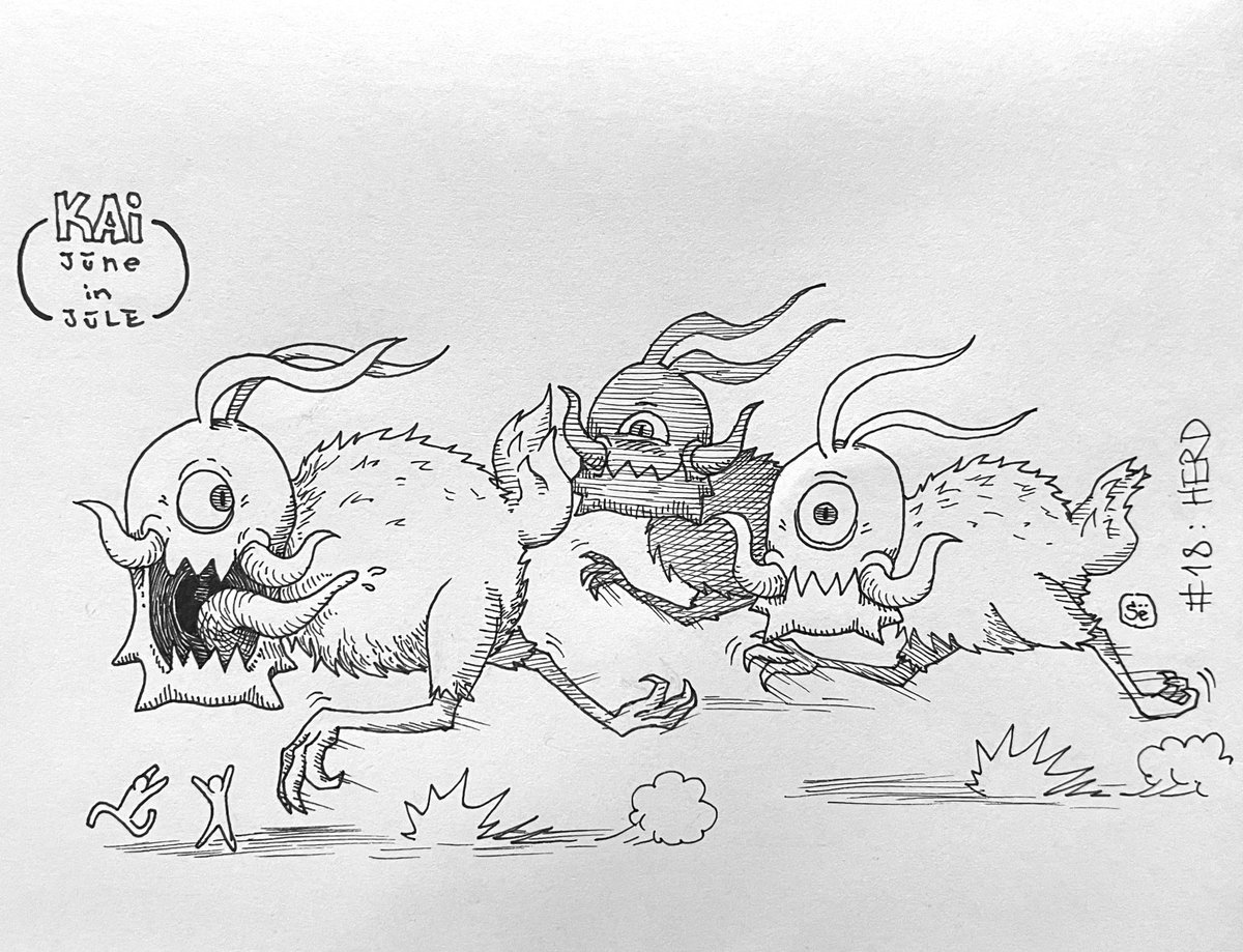 EstebanSour's tweet photo. Day 18: Herd
#kaijune #kaijune2024 #kaijuneinjule #kaijule #julychallenge #retojulio #draw #drawing #traducionaldraw #dibujo #dibujotradicional #dibujoalapiz #ink #tinta #lineart #drawink #dibujotinta #achurado #herd https://t.co/wr73CPtjmC