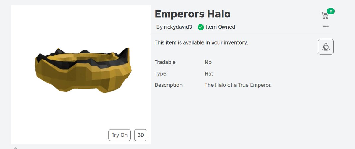 3MPEROREXE's tweet image. My first ugc "Emperors Halo" only 150 robux
roblox.com/catalog/185528…
#roblox #RobloxUGC #robloxhat #robloxclothing