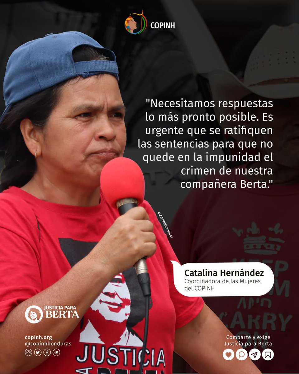 COPINHHONDURAS's tweet photo. ‼️Las comunidades #Lencas organizadas al #COPINH, y organizaciones de DD.HH se plantan frente a la Corte Suprema de Justicia, para proteger el proceso legal en torno al asesinato de #BertaCáceres.
❌El respeto y defensa de los #derechos territoriales de los pueblos #indígenas exige también hacer #justicia por los asesinatos cometidos con el fin de imponer proyectos externos en sus #tierras, como el #asesinato de #BertaCáceres.
🪻Para Berta toda la verdad, toda la justicia.