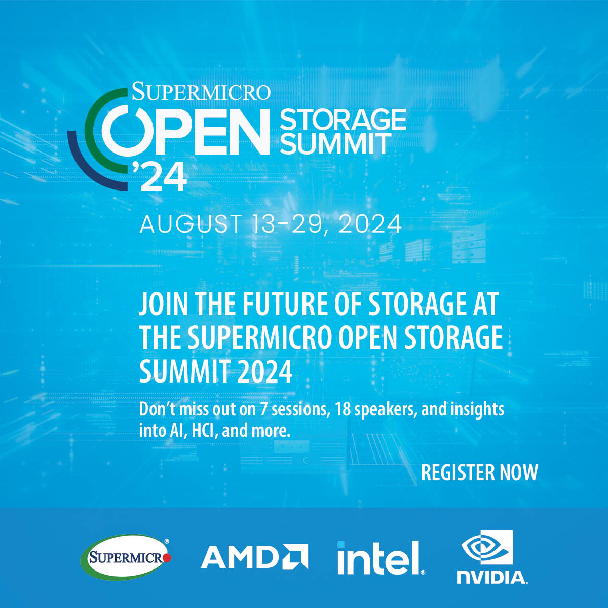 Supermicro's tweet photo. Immerse yourself in the world of software-defined storage at the Supermicro Open Storage Summit! Learn from industry leaders. 

Register now!