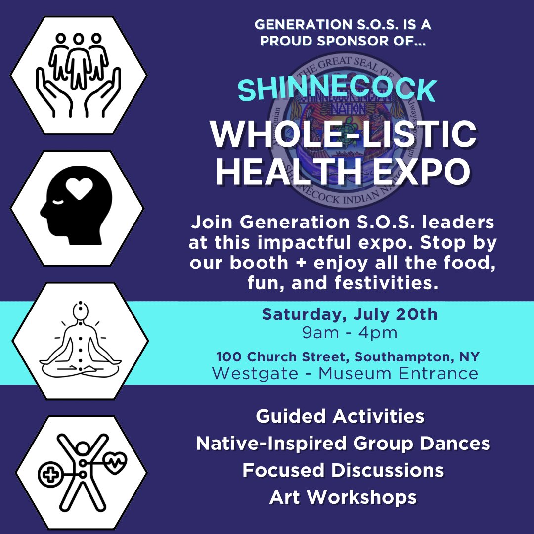 Jim_GenSOS's tweet photo. Generation S.O.S. is proud to sponsor Shinnecock Nation’s Indigenous Whole-Listic Health Expo.

The Indigenous model believes for a person to live a complete life, there must be balance in cognitive, spiritual, physical, and social areas — we wholeheartedly agree. https://t.co/p3NRRmScwO