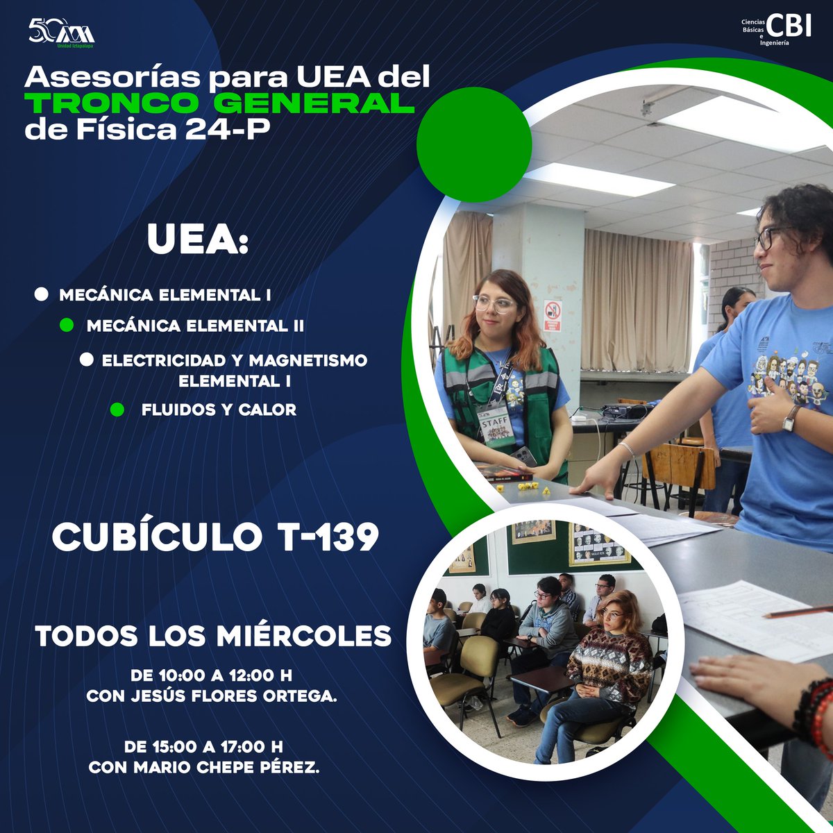 Donde los problemas y la confusión ya no son más, recuerda que si tienes dudas de alguna UEA, ya sea que no le entiendes o te es muy complicada, únete a las "Asesorías para UEA del Tronco General de Física 24-P".
Recuerda, son todos los miércoles y de acceso gratuito.