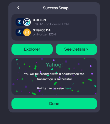 ionus12's tweet photo. Another way to swap $ZEN to $DAI using https://t.co/fN7lbgptK2, it's a DEX with multiple choice for the best rate and fee. I really like the way they provide all the best option to swap our token in #HorizenEON https://t.co/AUNcLIIUDO