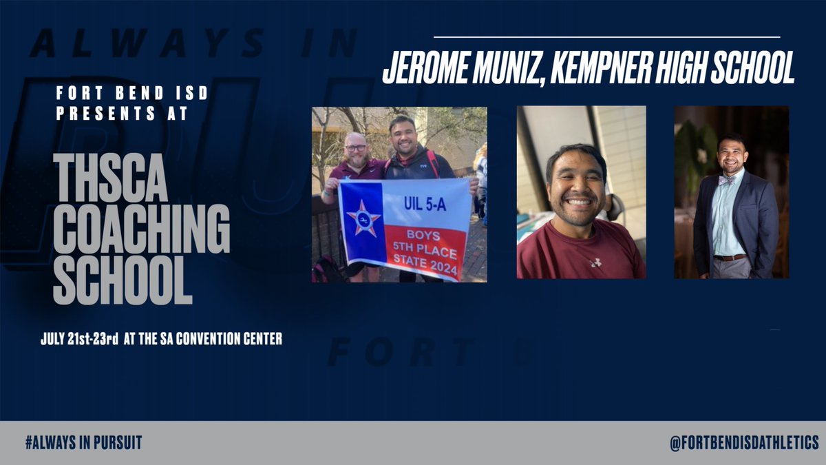 We are excited to announce, Jerome Muniz, Kempner HS Head Swim Coach, will be speaking this upcoming Monday <a href="/THSCAcoaches/">THSCA</a> school in SA.  #alwaysinpursuit