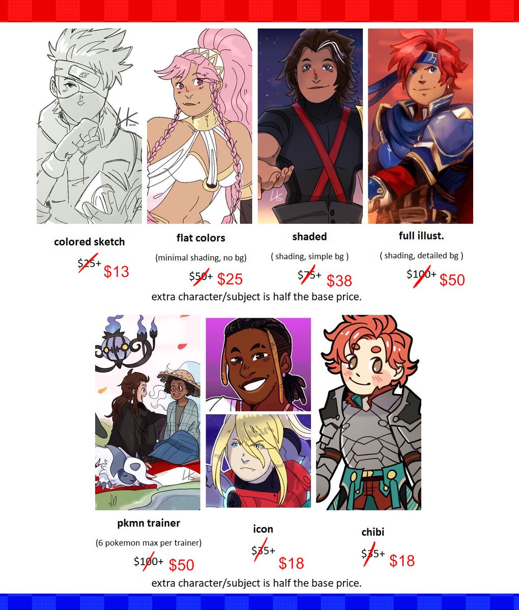 leekiings's tweet photo. !!! C0MM SALE UNTIL 8/31 --- 50% OFF !!!

i want to get back into doing comms again more often so im holding a sale until the end of next month ! feel free to message for more details :3

#art #artist https://t.co/GVUad0Zajo