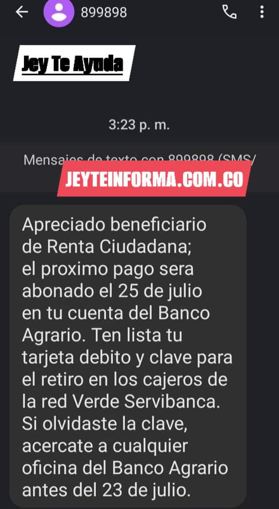 JeyTeInforma's tweet photo. Atentos beneficiarios ¿A quién más le llegó este mensaje? informando sobre el pago de Renta Ciudadana?. Ya estoy confirmando con el Banco Agrario de Colombia.

Más información: https://t.co/nQWXY6RTnm

#jeyteinforma #MensajeDeTexto https://t.co/IftFMumQbT