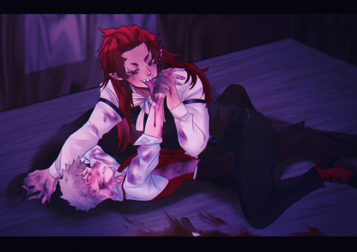 Mintmaru24's tweet photo. cw // blood , knife ❤️ 

here's my piece for @Meteor_Bang ! it's a collab with @FallynWriter I heard krbk with Black Butler theme , I go feral ! 
I'll ⛓️ Fal's post below so you can check the fic , be sure to read the tags before sinking in ! https://t.co/zffeTTqwXd