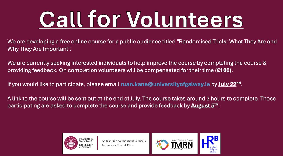 hrbtmrn's tweet photo. We are looking for #volunteers to give feedback on a new course for a public audience titled "#RandomisedTrials - what are they &amp; why are they important". 

✨This course has been co-created with #PPI Contributors 

#ClinicalTrials #Learning #PPI #volunteer https://t.co/BKGVvSBSgv