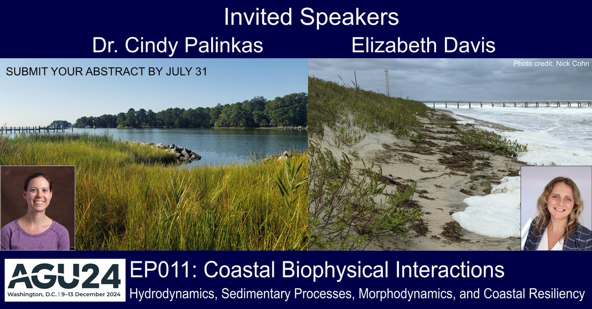 This year we will learn more about marsh and dune vegetation! Looking forward to the talks of our invited speakers Cindy Palinkas and ⁦<a href="/LittoralLiz/">Elizabeth Davis</a>⁩ on how biophysical feedbacks can help protect our coasts! Don’t forget to submit before July 31 🌱🌿🪨🐚🐟🦐🦀🪱🐌🌊