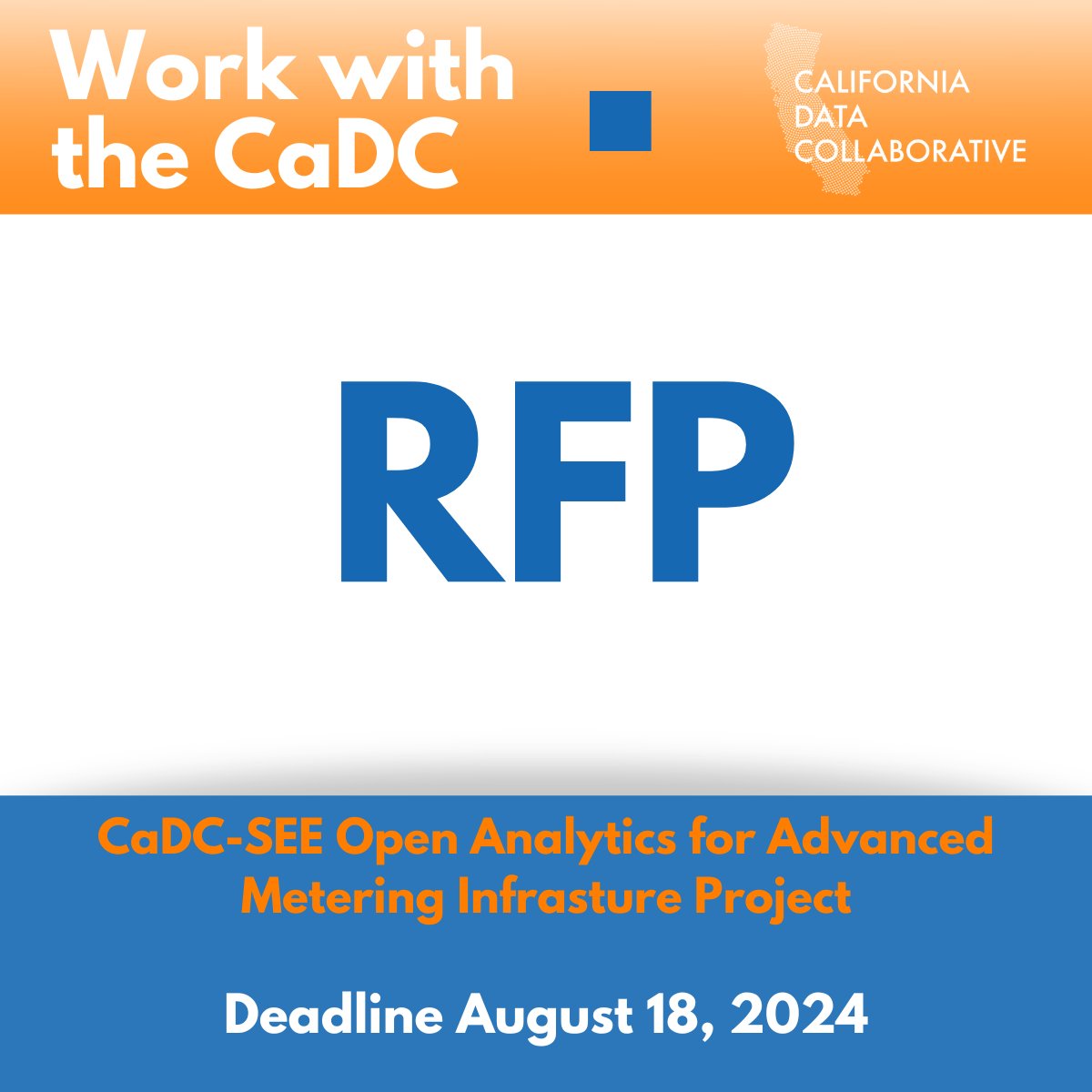 CaDC RFP Deadline August 18, 2024 for Open Analytics for Advanced Metering Infrastructure (OAAMI) project. CaDC is requesting proposals from qualified firms to support CaDC staff with agile software development services to conduct OAAMI. Access it here: file.notion.so/f/f/00f16ffe-3…