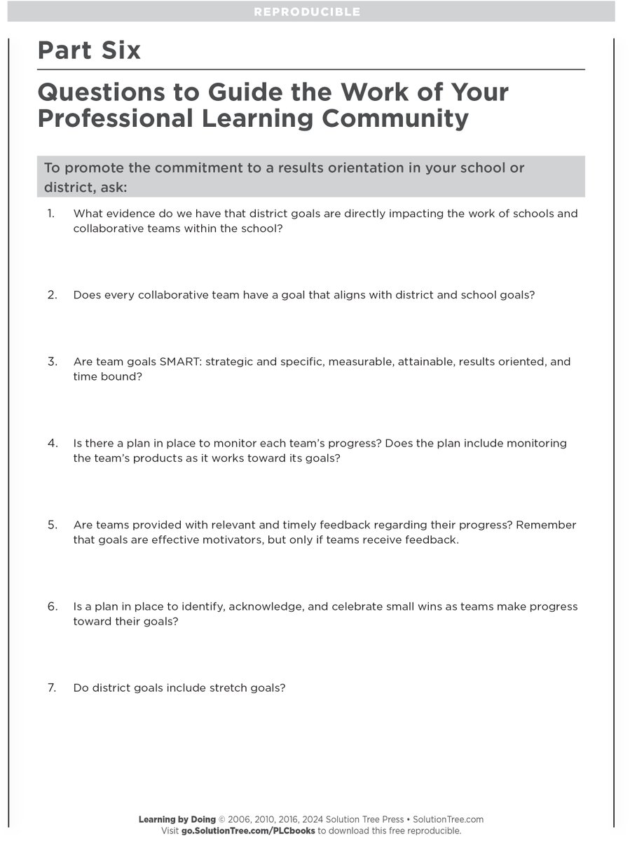 Only when #PLC team members focus on the right questions do they develop their capacity to improve learning.

This exercise from Learning by Doing, 4th Ed., offers some questions to consider when it comes to creating a results orientation. bit.ly/4aq1H0O #ATPLC