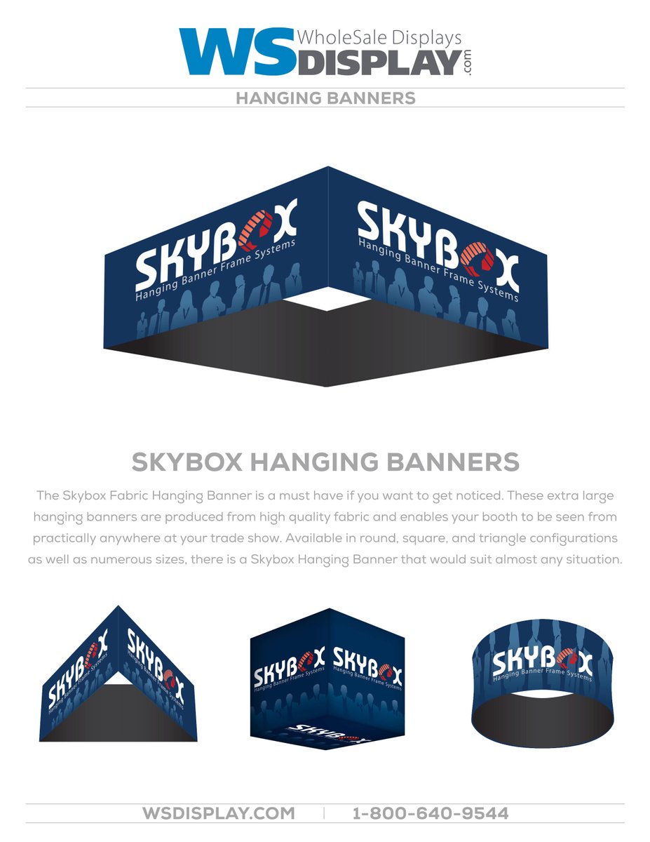 WSDisplay's tweet image. The Skybox Fabric Hanging Banner is a must have if you want to get noticed. These extra large hanging banners are produced from high quality fabric and enables your booth to be seen from practically anywhere at your trade show. 

lnkd.in/gJtx-bzq
