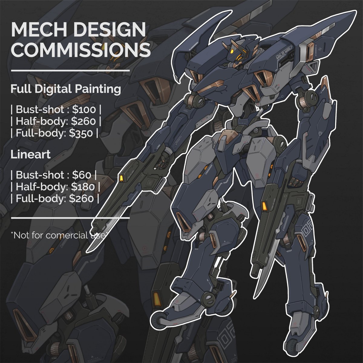 noxarts's tweet image. Don't miss your chance to get cool artwork! I'm opening my commissions slots. Feel free to DM me or comment if you are interested
For more information you can check this link noxart.carrd.co RETWEETS ARE APPRECIATED #opencommissions #digitalart #mech #AnimeArt