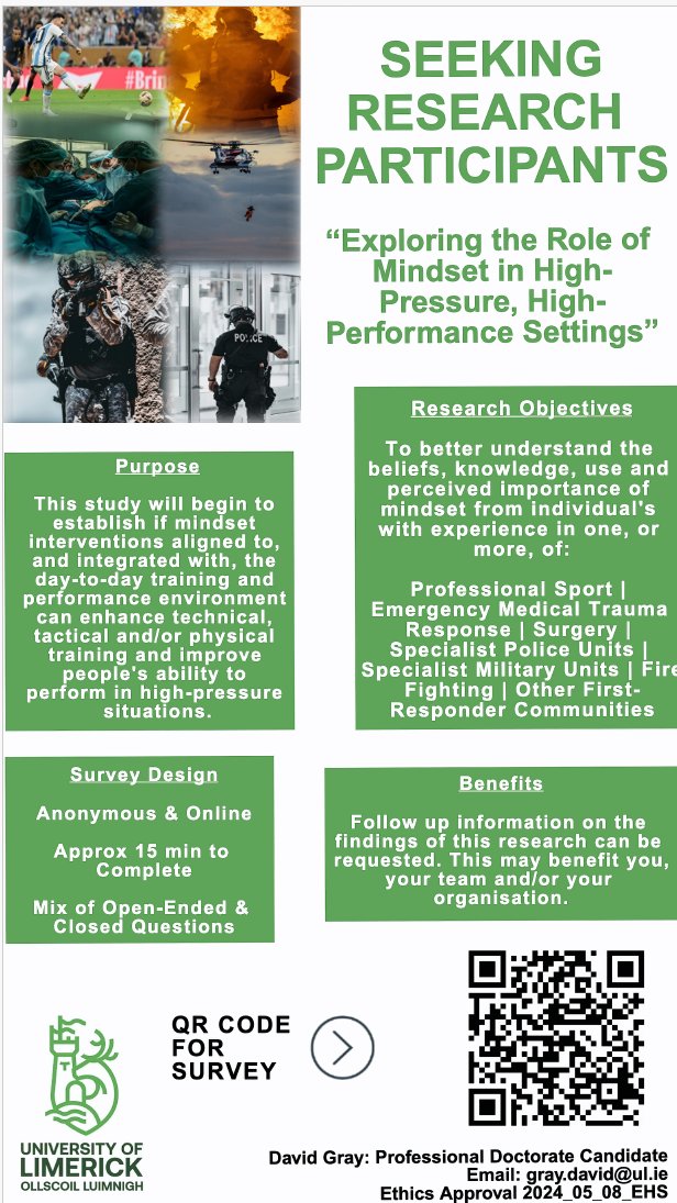Seeking individual's in my network who have experience in high-pressure, high-performance settings to help with a research survey I am conducting for the first component of my professional doctorate. Please also feel free to share. Thanks. #survey #Mindset
