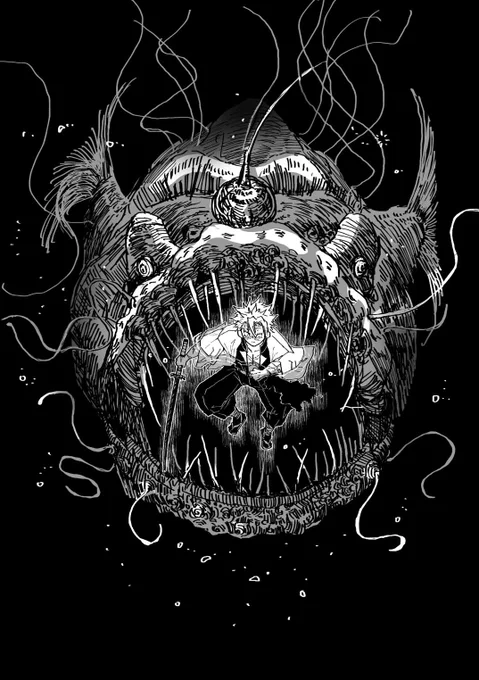 ぎゆさねの二人が魚っぽい👹を相手に共闘する漫画🌊🍃もう一回刷ります🐯の🕳あります、よろしければー!🐟🐡🐠🐙 