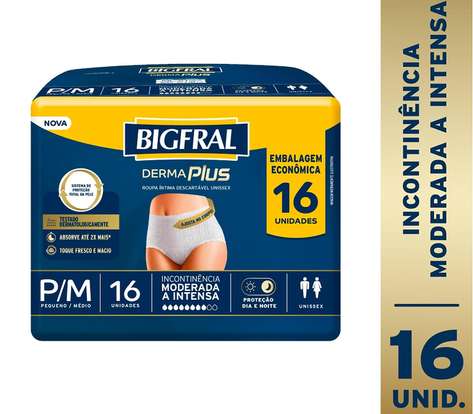 Roupa Íntima Descartável Bigfral Pants Premium, P/M, Econômica, 16 unidades