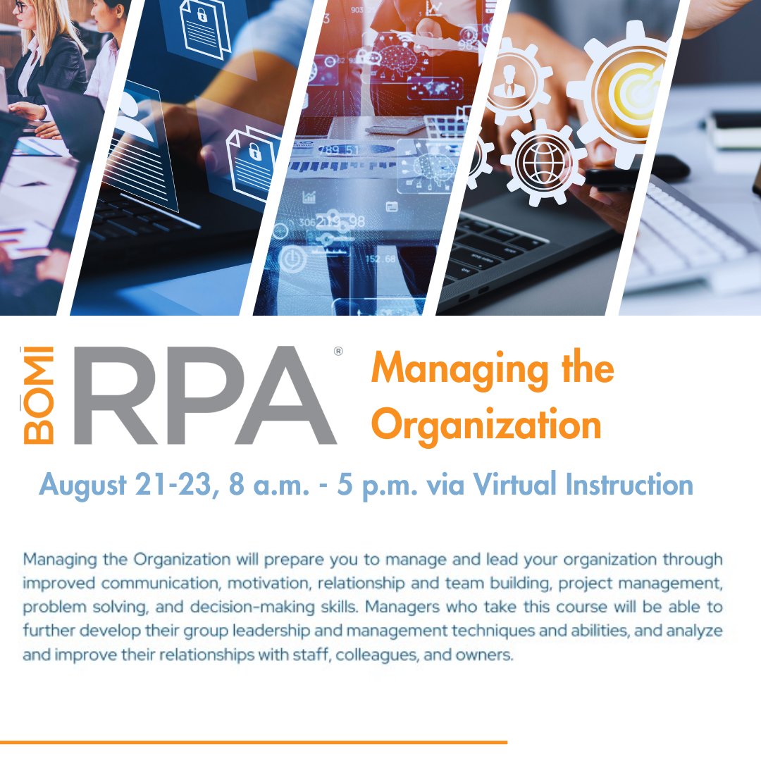 This course applies to: FMA®, RPA®, SMA® designations. Registration is open until August 8th! Visit BOMASacramento.org today.