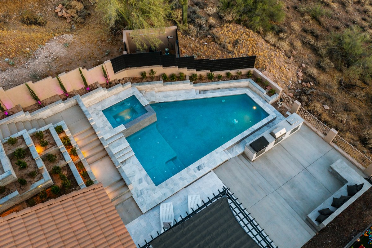 calpool's tweet image. Our designer definitely carried his protractor around for this custom design 📐and our crew took snaps from all the right angles 📸 

#azpoolbuilder #azcustompool #custompooldesign #azpoolcompany #calpools #arizonapools #backyardgoals #dreambackyard #luxurybackyard