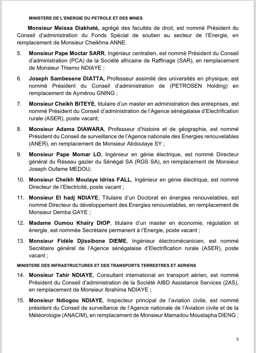 MasseneDIOUF3's tweet photo. Les nominations du conseils des ministres de ce jeudi 18/07/2024🇸🇳👇🏽. https://t.co/im2BvQHR39