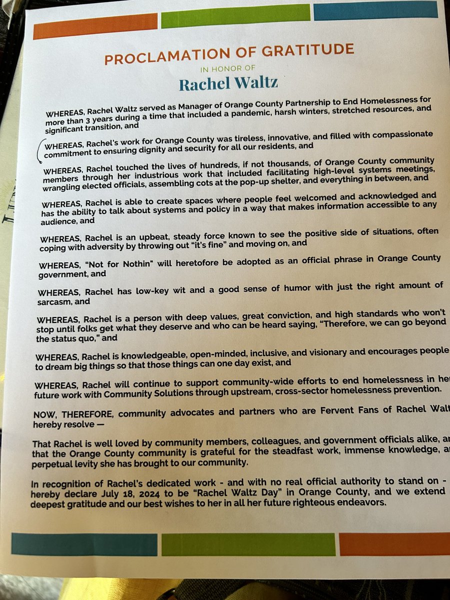 Today we offered a proclamation of gratitude to outgoing <a href="/OCPEHNC/">End OC Homelessness</a> director Rachel Waltz and wished her luck in all her future righteous endeavors, which will include moving to work upstream to #endhomelessness. 🫶🏼🙏🏽