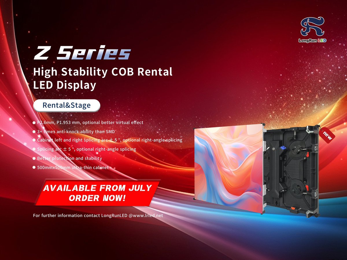 LongRun_LED_'s tweet image. There it is!  🎉
LongRunLED's Z Series of high-stability COB rental displays is launching in July. 
Key specs🌟: P2.6mm, P1.953mm, splicing arc ± 5°, 3x+ anti-knock ability, superior protection &amp;amp; stability.
 #LongRunLED #ZSeries #COBDisplay #TechInnovation