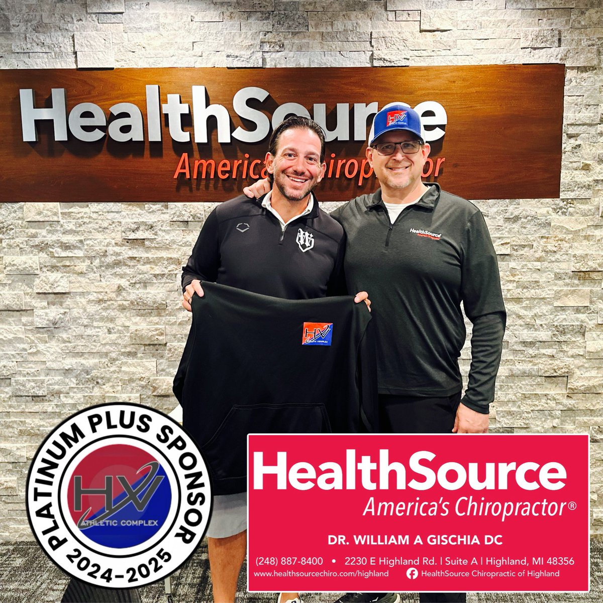 HVACSPORTS's tweet photo. 🚨NEW SPONSOR ALERT!🚨 

HealthSource America’s Chiropractor of Highland

Let them help you get back to doing what you love, pain free.

HVAC Sponsorship Coordinator, Peter Varon (left) with HS Owner Dr. Bill Gischia DC  (right). 

#ChiropracticCare  #HealthSource  #hvacsports https://t.co/fgUAWX3a7m