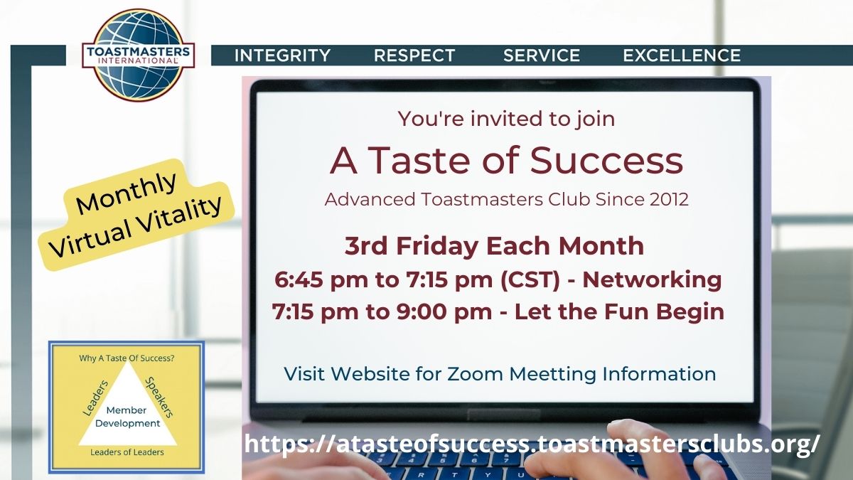 What do you know about A Taste of Success Advanced Toastmasters Club?  Meet Our Members - A Taste of Success Toastmasters Club (toastmastersclubs.org)