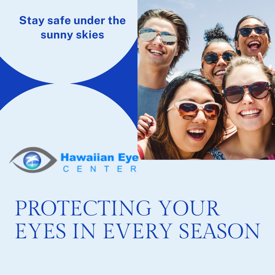 Keep your eyes safe from UV damage!  Wear a broad-brimmed hat &amp; sunglasses, protect kids &amp; seniors too. UV rays pass through clouds, so stay protected all year. Avoid looking directly at the sun &amp; skip tanning beds. #HEC #Honolulu #SunSafe #UVSafetyMonth #HECSunSafe