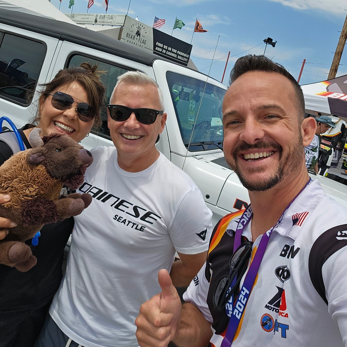BisonTrack's tweet photo. Thor was the most popular plush Bison in attendance at Laguna Seca this past weekend! 😂 Thanks to everyone who stopped by the booth for Bison gear, KYT helmets, measurements or just a photo op! 🥰🦬 https://t.co/qsmKd9VAM1 #roadracing #whereintheworldisthor https://t.co/UrdcLlNKEw