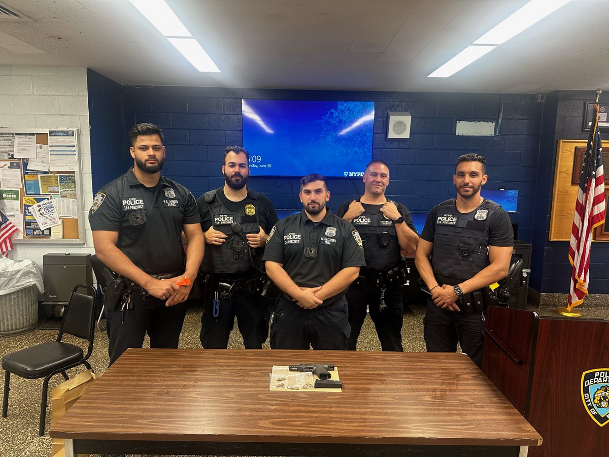 NYPD114Pct's tweet photo. Last week, your 114 Precinct Public Safety Officers observed a vehicle driving with excessive window tints that attempted to flee from their traffic stop.  Upon apprehension, a loaded 9mm firearm was located inside of the vehicle.  Great work! https://t.co/JdvsLek3Nt