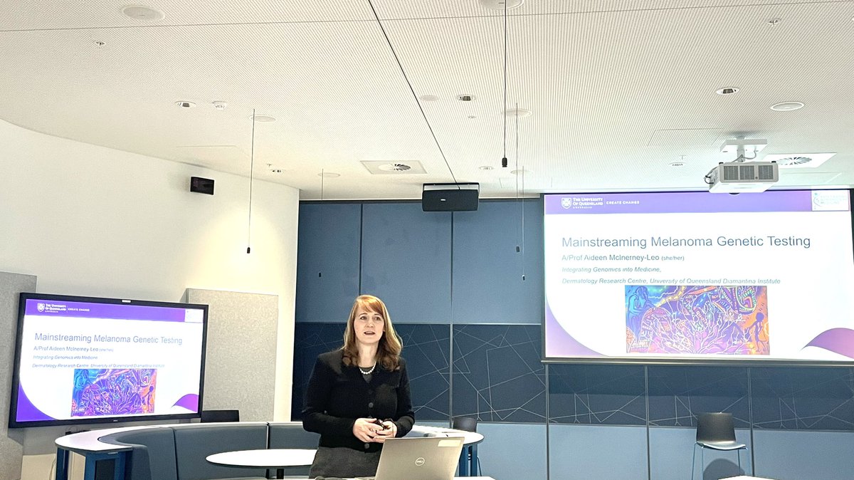 Great talk by A/Prof Aideen McInerney-Leo, from UQ, about the importance of Mainstreaming Melanoma Genetic Testing in Australia.  <a href="/Amcinerneyleo/">Aideen McInerney-Leo she/her</a>  <a href="/AsdrResearch/">ASDR-Dermatology Research</a> <a href="/CTSR_USyd/">Centre for Translational Skin Research</a>