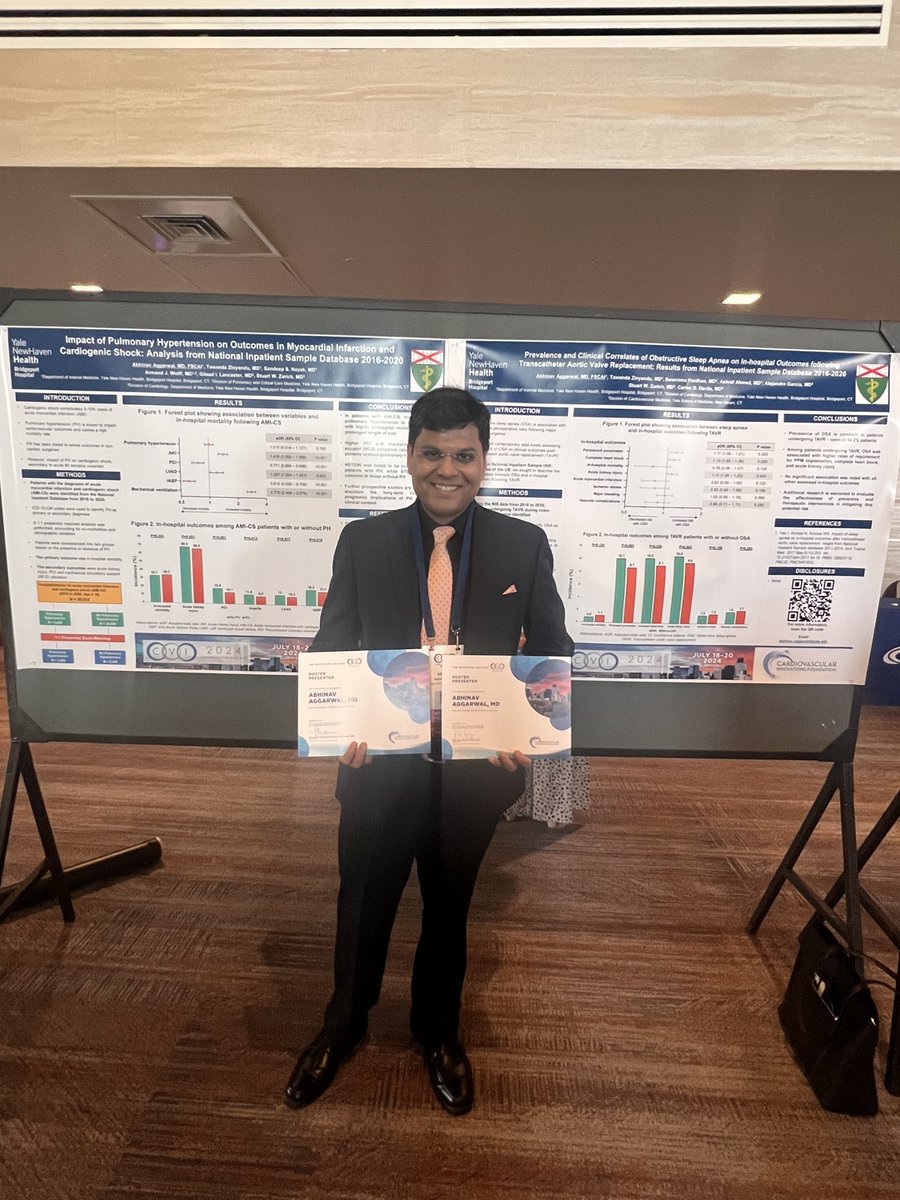 AbhiAggarwalMD's tweet photo. Your patients teach you the best! Honored to present our work in a challenging case competition #CVI2024! The icing on 🎂 - presenting our research with my amazing friends!! Grateful to mentors @Carlos_DavilaMD @YaleCardiology &amp; @cvinnovations @esbrilakis for the opportunity!!! https://t.co/oTX6MdxEMt