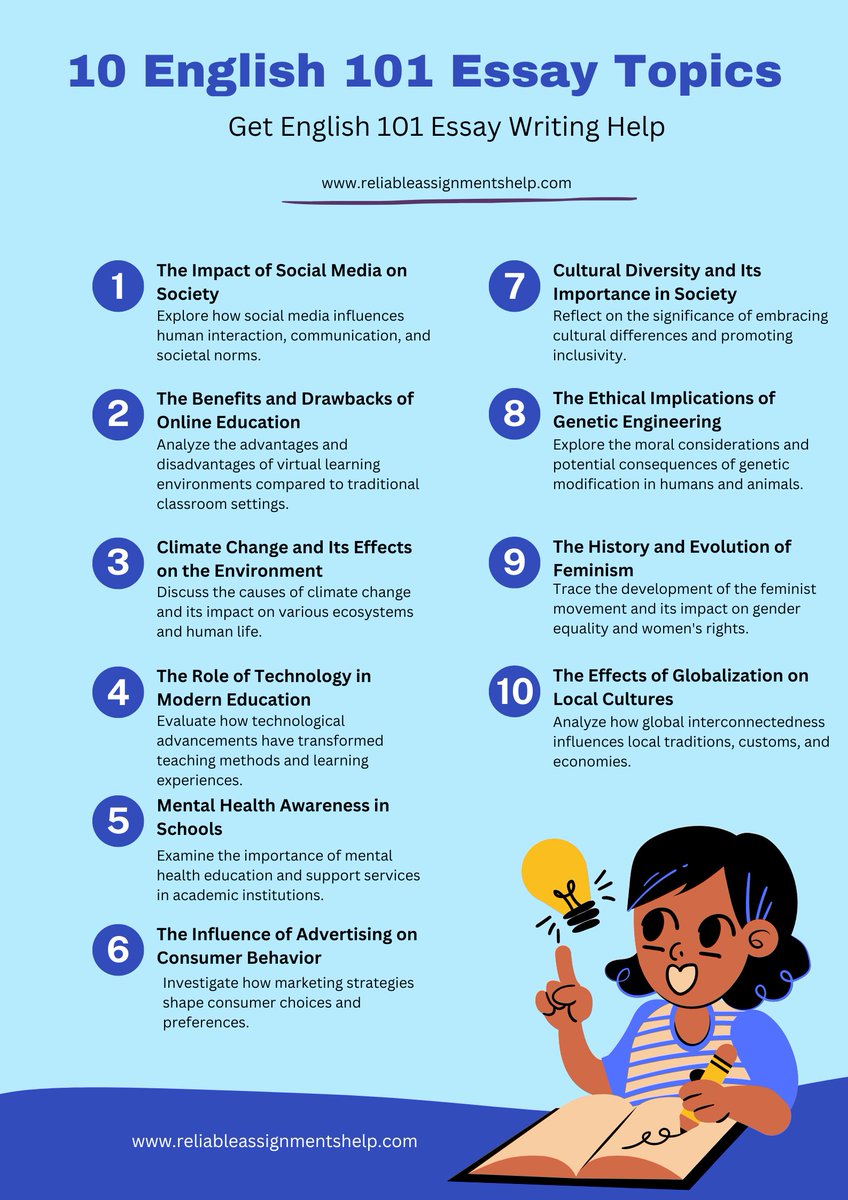 onlineHWdoer's tweet image. Need English 101 essay help? Here are 10 engaging topics:
#English101EssayHelp #StudentSuccess #reliableassignmentshelp #essaytopics #essayhelp