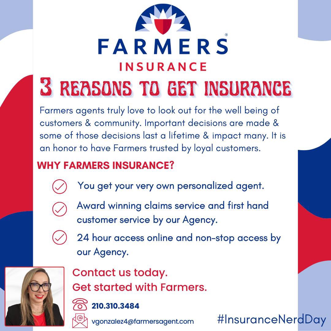VGAgencyTX's tweet image. Today is #InsuranceNerdDay 
Farmers agents truly love to look out for the well being of customers &amp;amp; community. Important decision are made &amp;amp; some of those decision last a lifetime &amp;amp; impact many. It is an honor to have Farmers trusted by loyal customers. 
#VGAgencyTX