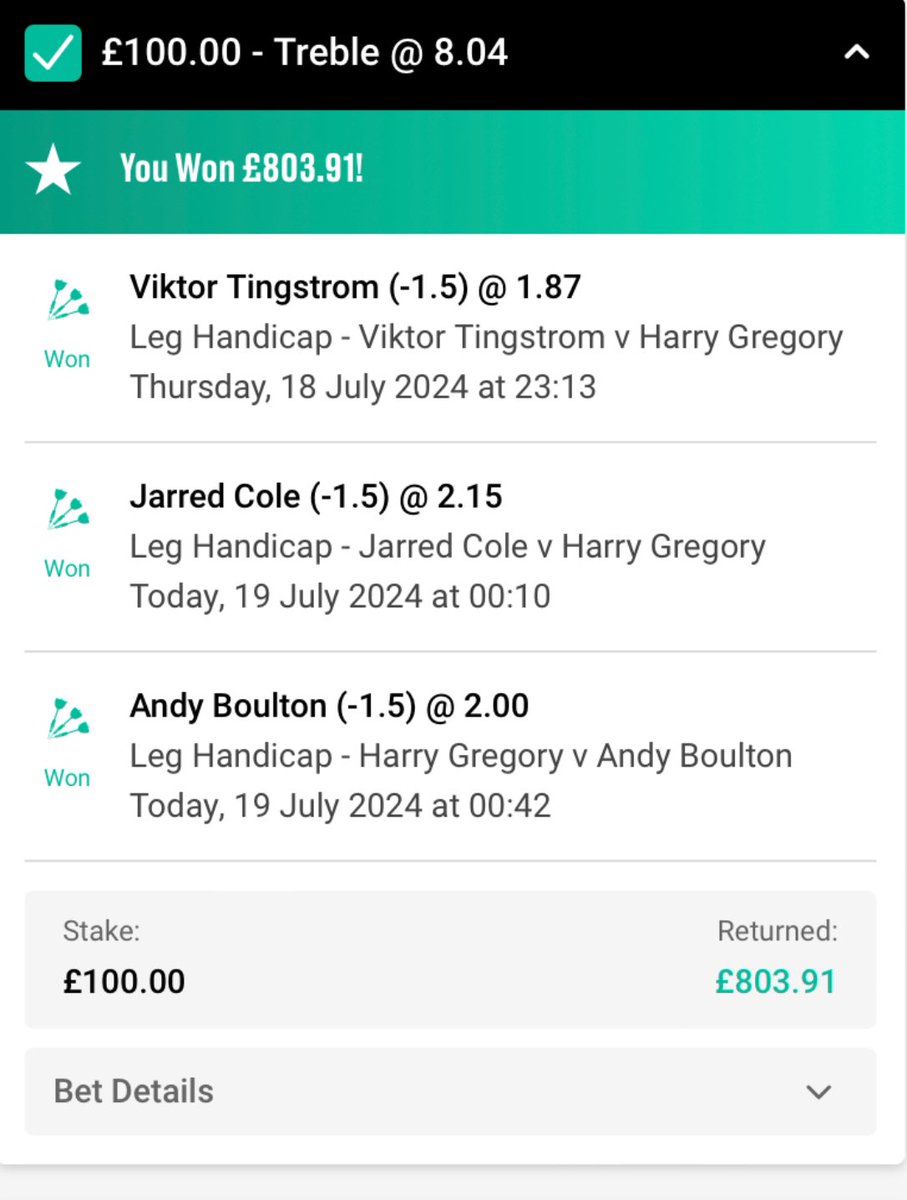 EFH_official1's tweet photo. Plenty of profit made on the darts today💸💰 

17.3% profit was made today which included a 7/1 winner. 

Only £20 for the month with over 100 happy members🎯

Giveaway in the discord tomorrow.⭐️

#darts #bettingadvice #bettingsports https://t.co/pi1FHVrJRK