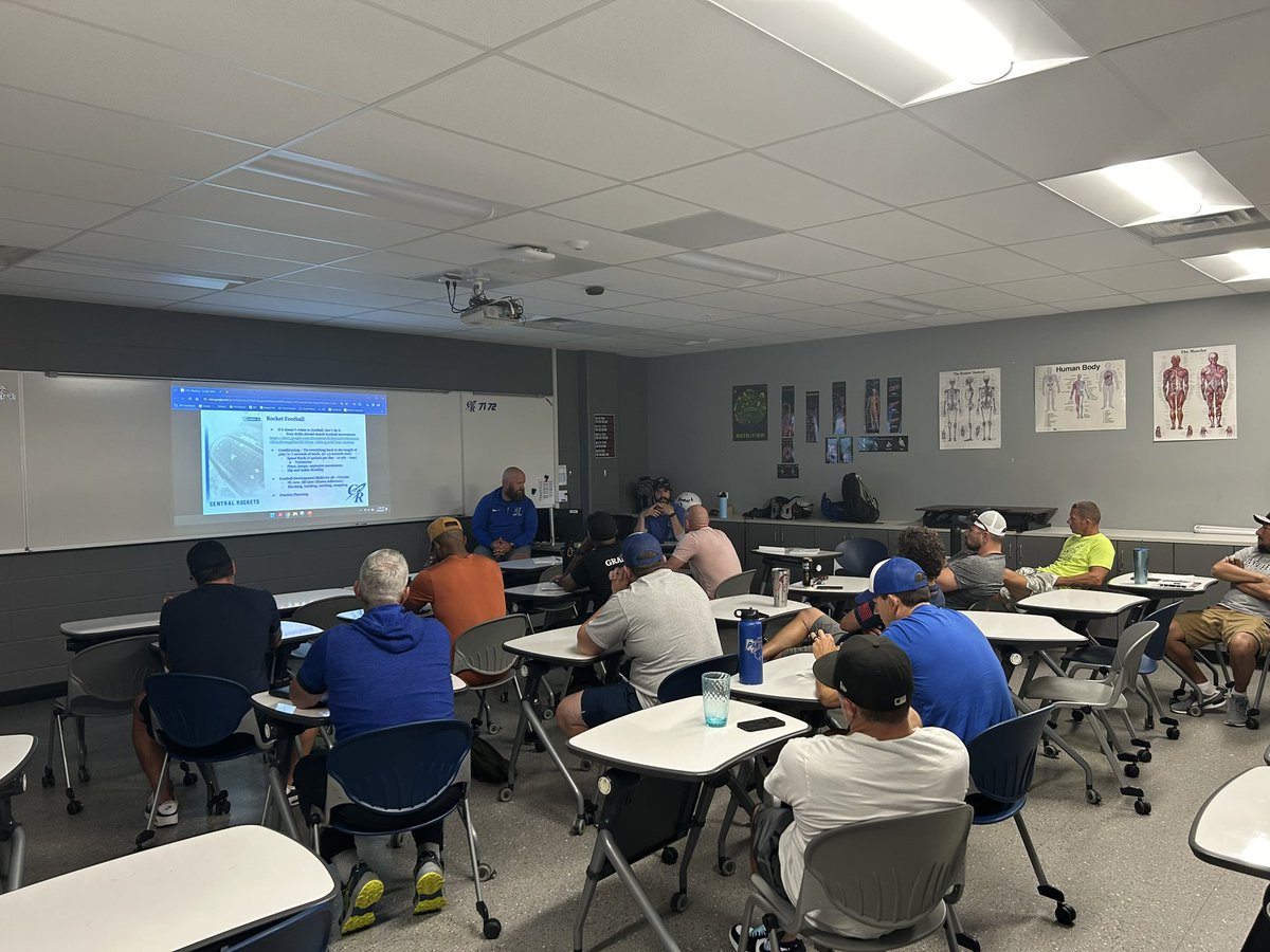 cyflrockets's tweet photo. Tonight, the CYFL tackle coaches collaborate with CHS coaches and begin to prepare for the 2024 fall season. 🚀 🏈 🐾 
💙1 Team…1 Family…1 Community💙
@CHSFootball100 @Coach_Yos @CoachSco355 https://t.co/MjALkn2iie